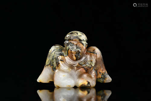 WHITE JADE CARVED 'MYTHICAL BIRD MAN' FIGURE