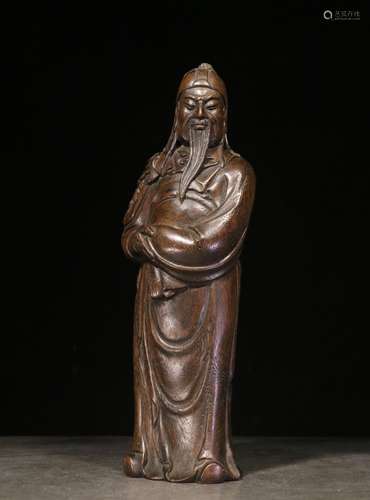 ALOE WOOD CARVED 'GUAN GONG' STANDING FIGURE