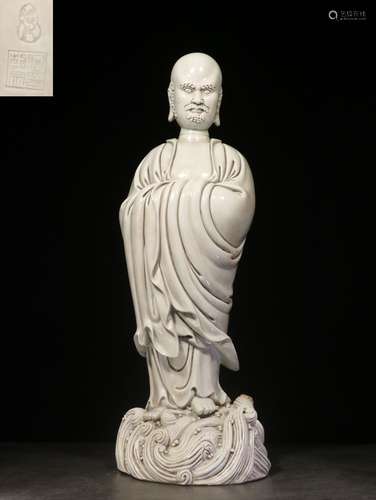 DEHUA BLANC DE CHINE CARVED 'BODHIDHARMA' STANDING FIGURE