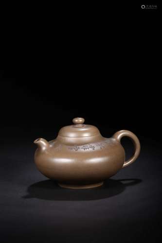 YIXING ZISHA INSCRIBED ROUNDED TEAPOT