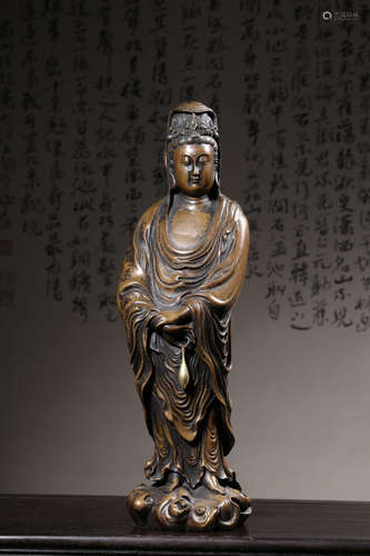 GILT BRONZE CAST 'GUANYIN' STANDING FIGURE