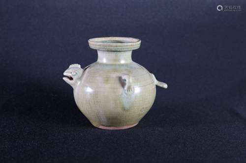 CELADON GLAZED 'CHICKEN HEAD' JAR WITH HANDLES