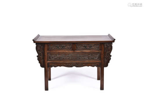 HARDWOOD CARVED TABLE WITH DRAWERS