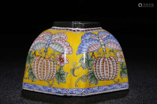 CLOISONNE ENAMELED 'MELON AND BUTTERFLIES' SPITTOON