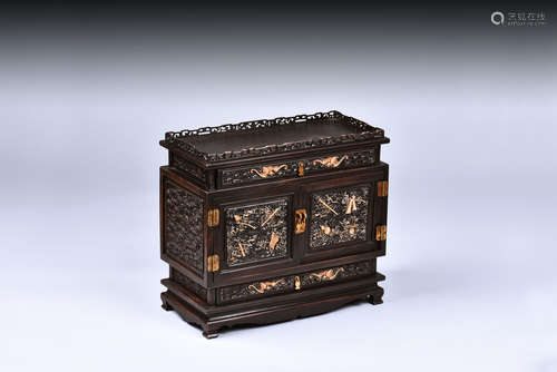 CARVED 'EIGHT TREASURES' ZITAN WOOD CABINET