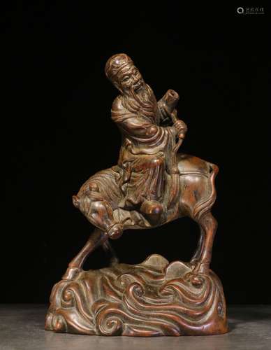 ALOE WOOD CARVED 'ZHANG GUOLAO' FIGURAL GROUP