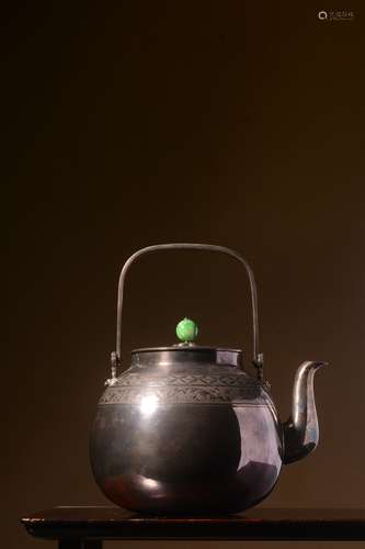 SHOWA PERIOD JAPANESE CAST SILVER TEAPOT WITH LIFTING HANDLE