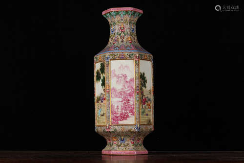 FAMILLE ROSE PEOPLE & LANDSCAPE VASE