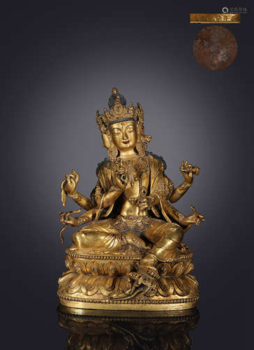 GILT BRONZE CAST 'BODHISATTVA' SEATED FIGURE