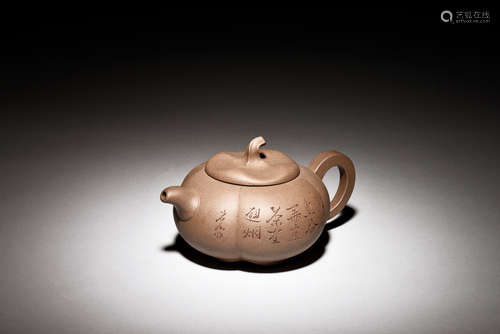 A MELON FORM ZISHA STONEWARE TEAPOT