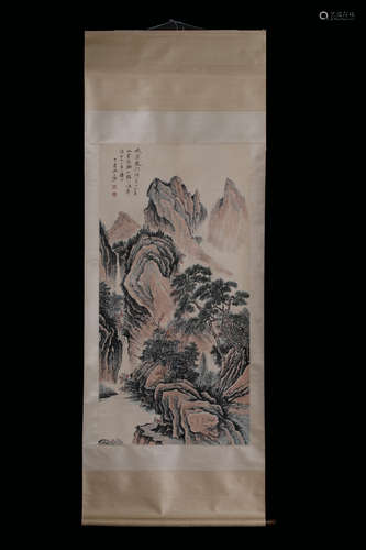 ZHANG DAQIAN: INK AND COLOR ON PAPER PAINTING 'LANDSCAPE SCENERY'