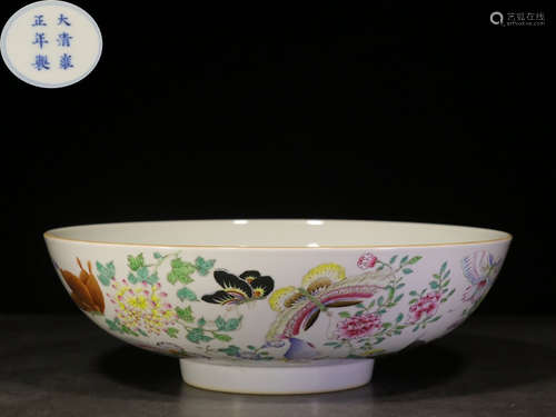 FAMILLE ROSE 'FLOWERS AND BUTTERFLIES' BOWL