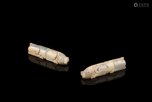 PAIR OF JADE CARVED 'PIG' ORNAMENTS