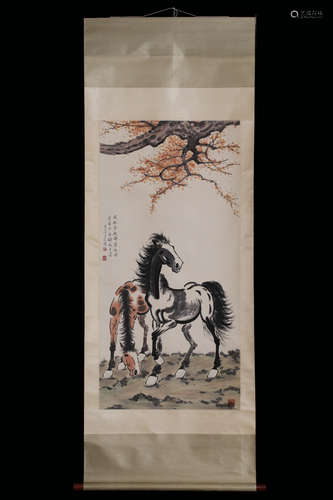 XU BEIHONG: INK AND COLOR ON PAPER PAINTING 'HORSES'