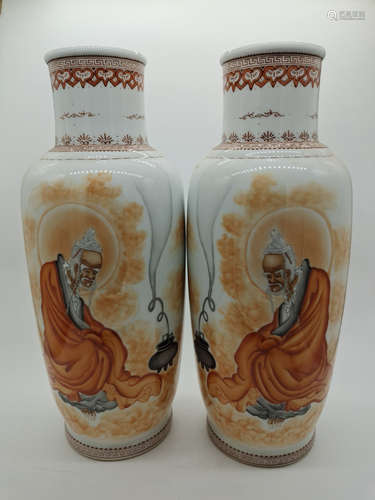 PAIR OF FAMILLE ROSE BUDDHA ON CLOUDS VASE