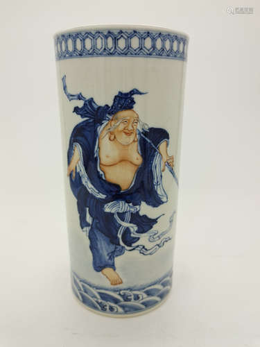 BLUE & WHITE BUDDHA AND POETRY VASE