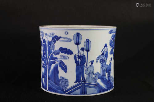 BLUE AND WHITE 'PEOPLE' BRUSH POT