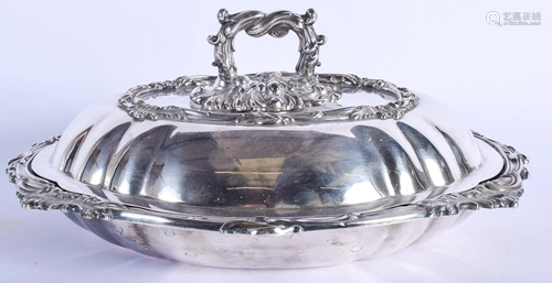 AN ANTIQUE SILVER PLATED TUREEN AND COVER.…