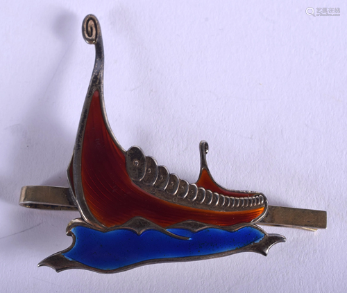 A NORWEGIAN SILVER AND ENAMEL VIKING BOAT …