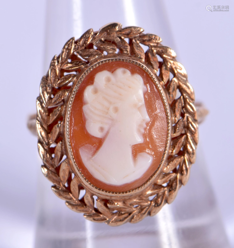 A 9CT GOLD CAMEO RING. O. 5.7 grams.