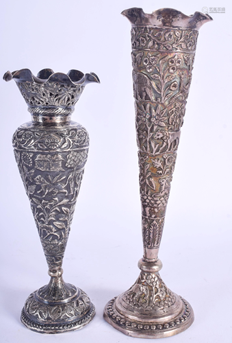 TWO ANTIQUE INDIAN SILVER VASES. 825 grams we…