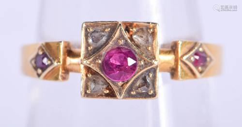 AN ANTIQUE 18CT GOLD RUBY AND DIAMOND …