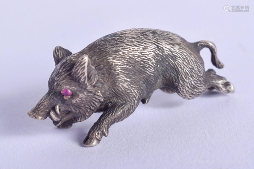 A SMALL CONTINENTAL SILVER HOG with ruby eyes. 16