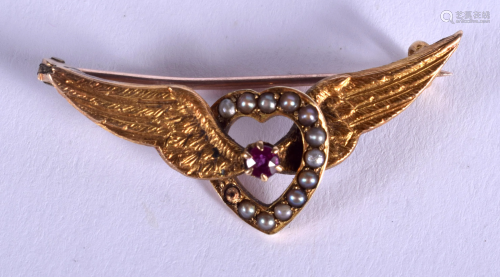 AN ANTIQUE GOLD RUBY AND PEARL SWEETHEA…