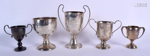 FIVE VINTAGE SILVER DOG TROPHIES including the …