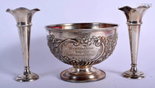 AN ANTIQUE SILVER DOG TROPHY BOWL and two…