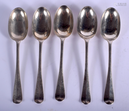FIVE VARIOUS ENGLISH SILVER SPOONS assorted dat…