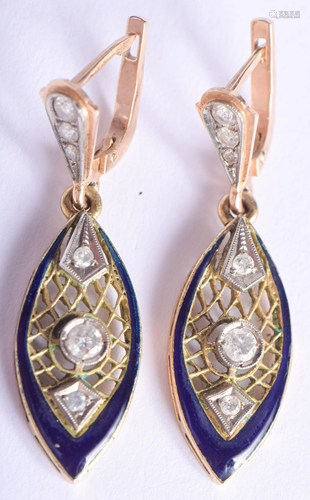 A PAIR OF ART DECO 14CT GOLD DIAMOND AND …