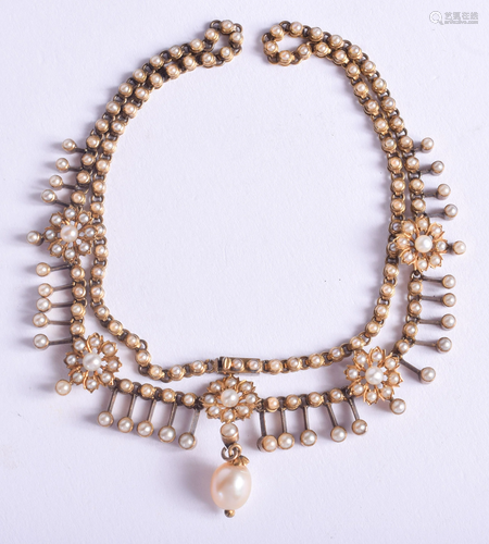 A GOOD 15CT GOLD AND PEARL FLORAL NECKLAC…