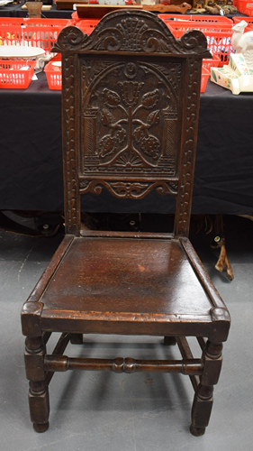 A 17TH CENTURY OAK DINING CHAIR with Tudor sty…