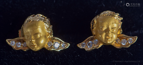 A PAIR OF 18CT GOLD AND DIAMOND CUPID EARRI…