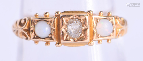 AN ANTIQUE 18CT GOLD DIAMOND AND OPAL …