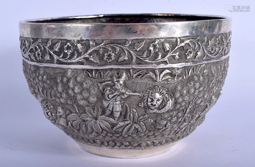 A 19TH CENTURY INDIAN SILVER REPOUSSE BO…