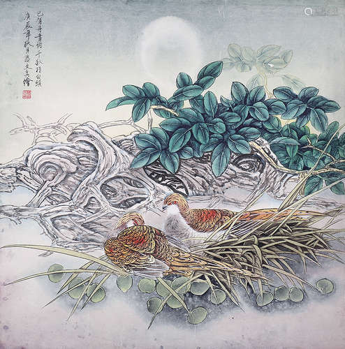 蔣文兵 花鳥 設色紙本 鏡片