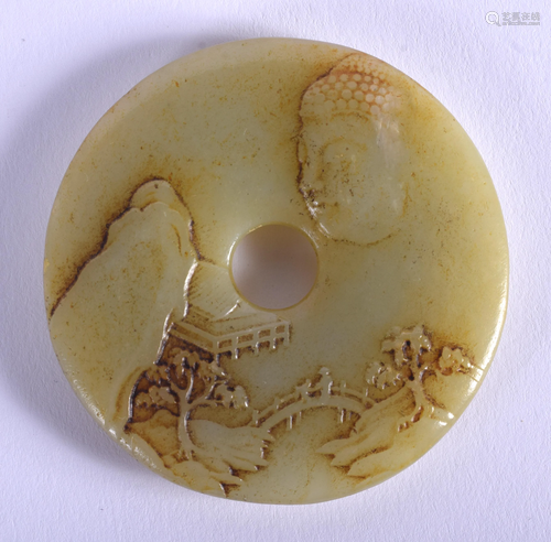 A CHINESE JADE BI DISC 20th Century. 6 cm wide.