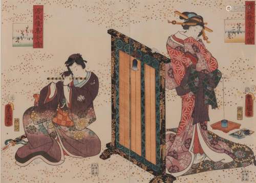 A Japanese Woodblock Diptych Print by Utagawa Kunisada (1786-1865)