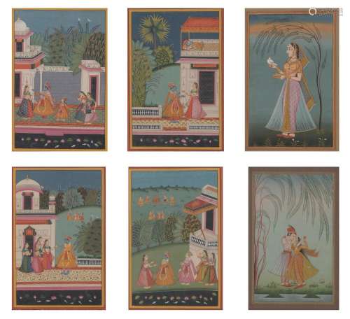 Six Framed Indian Gouache on Paper Paintings