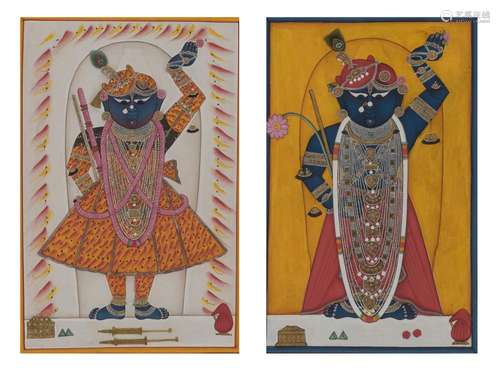 Two Indian Nathdwara Painted Miniatures of Krishna