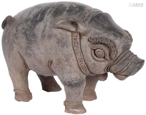 Eastern Javanese Gray Pottery Figure of a Boar
