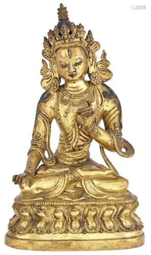 A Tibetan Gilt Bronze Seated Figure of Tara