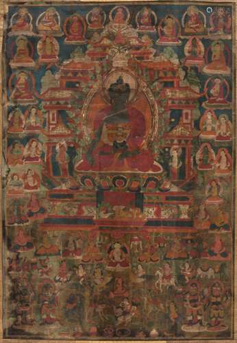 A Tibetan Painted Thangka of Buddha Shakyamuni