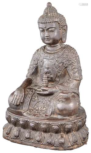 A Large Chinese Cast Iron Figure of Buddha Shakyamuni