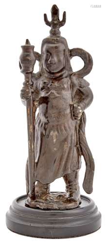 A Chinese Lacquered Bronze Guardian