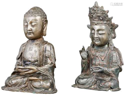 A Pair of Chinese Cast Bronze Buddhist Deities