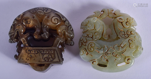 TWO CHINESE JADE CARVINGS 20th Century. Larg…