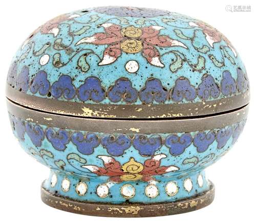 A Chinese Domed Cloisonné Enamel Box and Cover